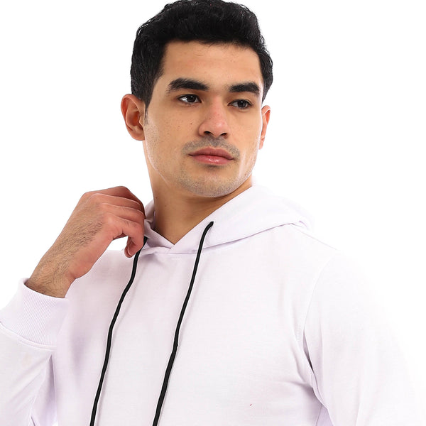 Solid Fleece Hoodie With Kangaroo Pocket - White