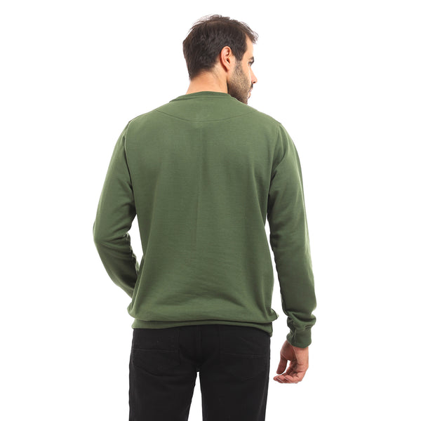 Basic V-Neck Plain Sweatshirt - Olive