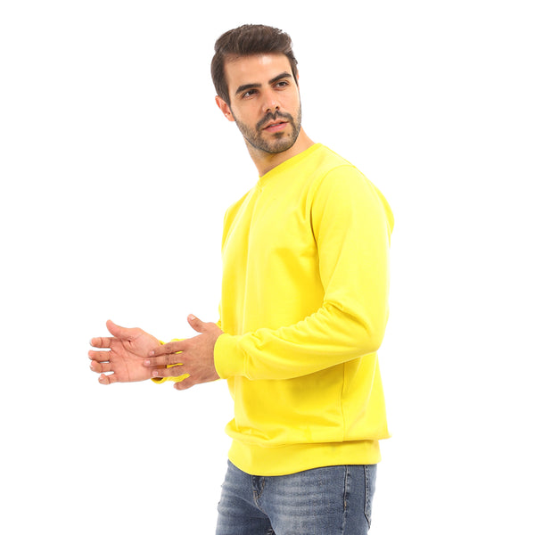 Basic V-Neck Plain Sweatshirt - Yellow