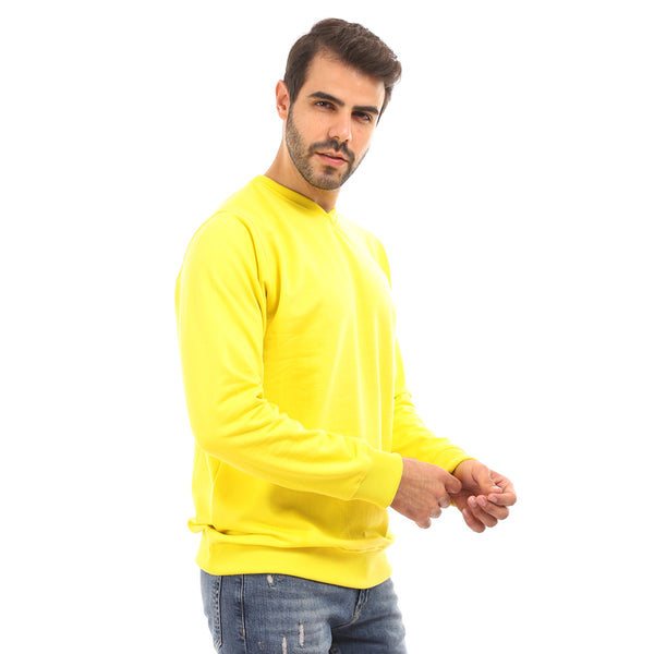 Basic V-Neck Plain Sweatshirt - Yellow