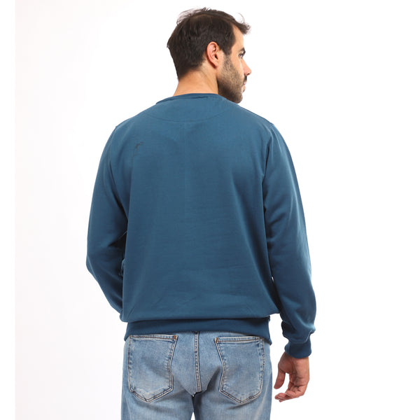 Basic V-Neck Plain Sweatshirt - Teal
