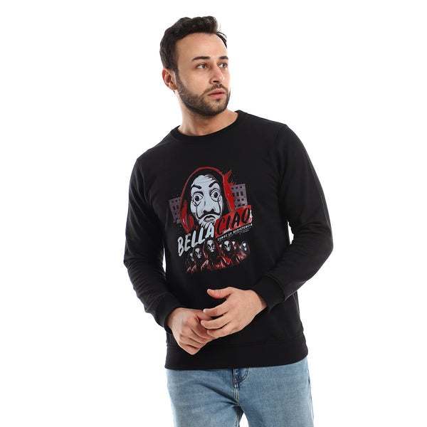 Printed Comfy Full Sleeves Sweatshirt - Black