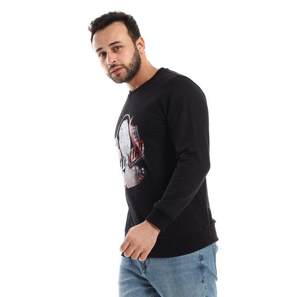 Printed Comfy Full Sleeves Sweatshirt - Black