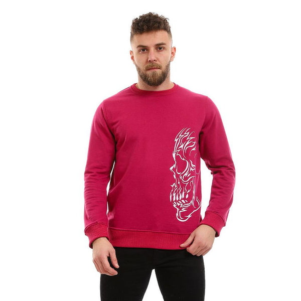 Fire Skull Printed Fleece Sweatshirt - Dark Fuchsia