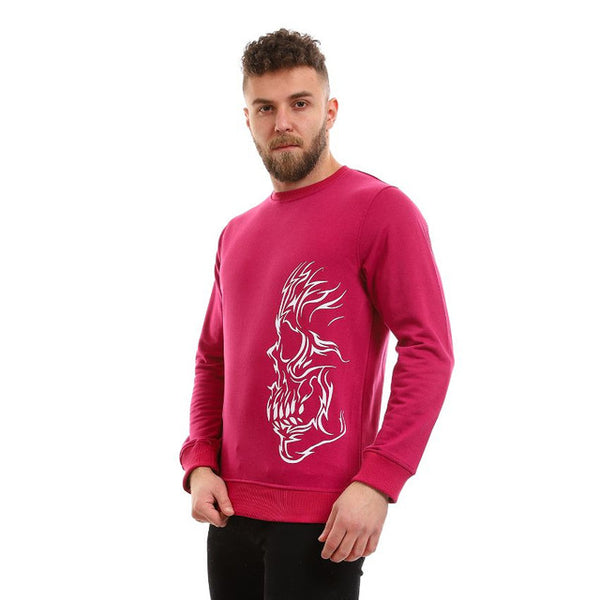 Fire Skull Printed Fleece Sweatshirt - Dark Fuchsia