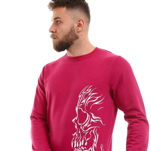Fire Skull Printed Fleece Sweatshirt - Dark Fuchsia