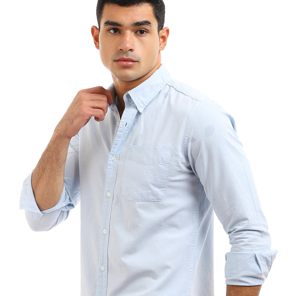 Front Patched Pocket Long Sleeves Shirt - Powder Blue