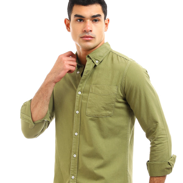Front Patched Pocket Long Sleeves Shirt - Olive