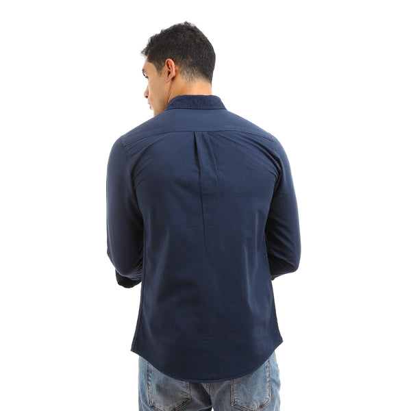 Front Patched Pocket Long Sleeves Shirt - Navy Blue