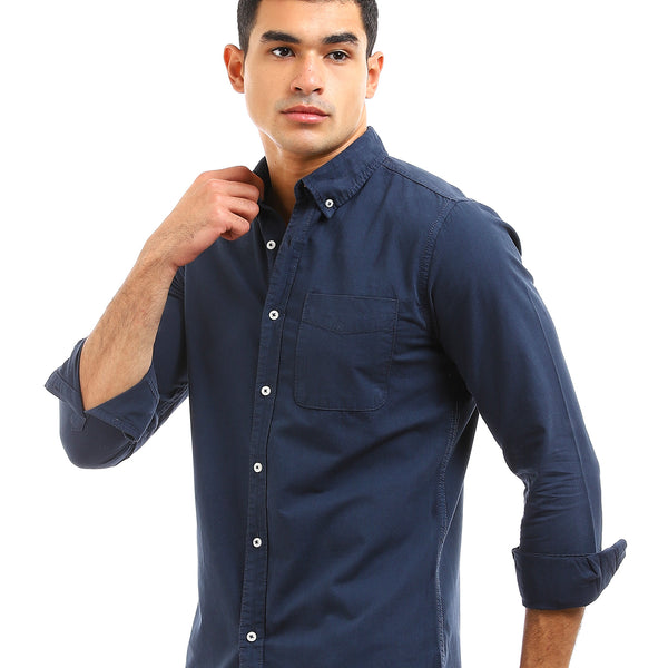 Front Patched Pocket Long Sleeves Shirt - Navy Blue
