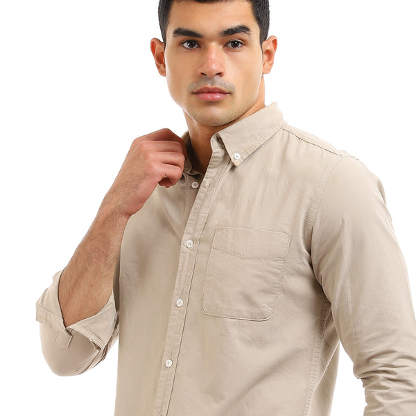 Front Patched Pocket Long Sleeves Shirt - Dark Beige