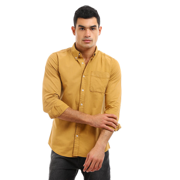 Front Patched Pocket Long Sleeves Shirt - Goldenrod