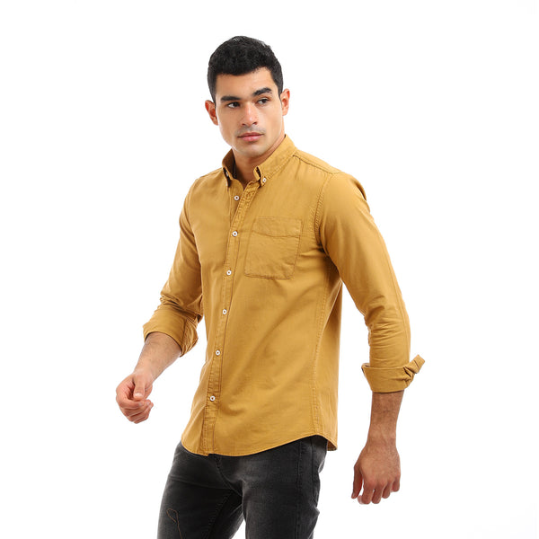 Front Patched Pocket Long Sleeves Shirt - Goldenrod