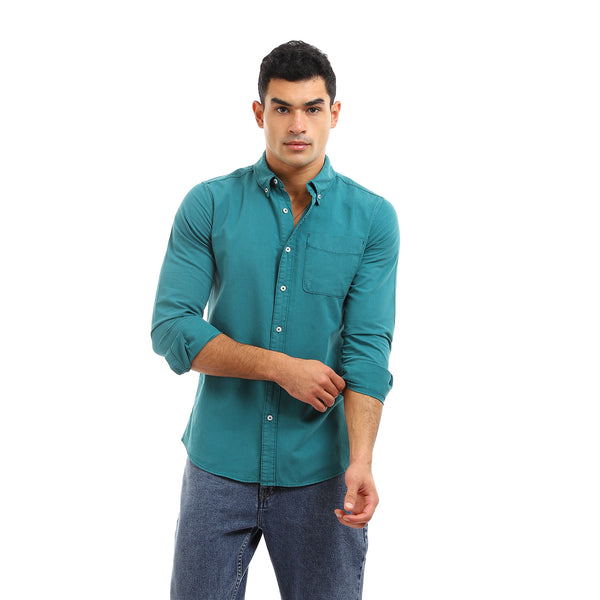 Front Patched Pocket Long Sleeves Shirt - Dark Emerald