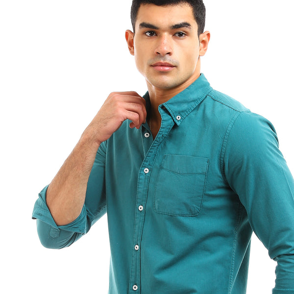 Front Patched Pocket Long Sleeves Shirt - Dark Emerald