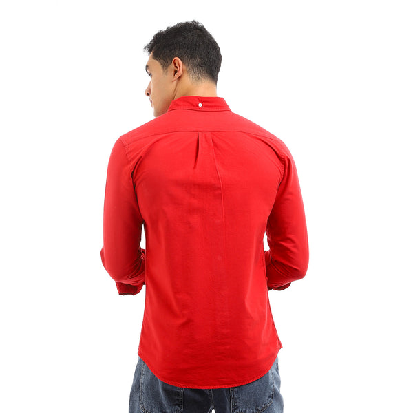 Front Patched Pocket Long Sleeves Shirt - Red