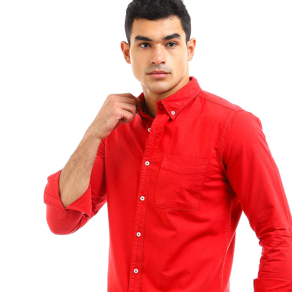 Front Patched Pocket Long Sleeves Shirt - Red