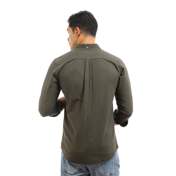 Front Patched Pocket Long Sleeves Shirt - Dark Olive