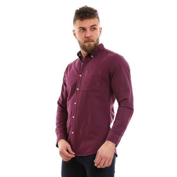 Long Sleeves Solid Button Down Shirt - Eggplant