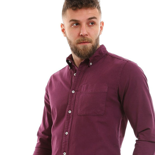 Long Sleeves Solid Button Down Shirt - Eggplant