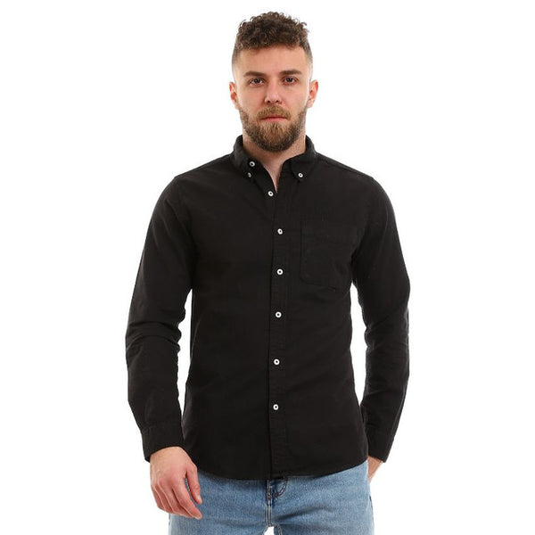 Long Sleeves Solid Button Down Shirt - Black