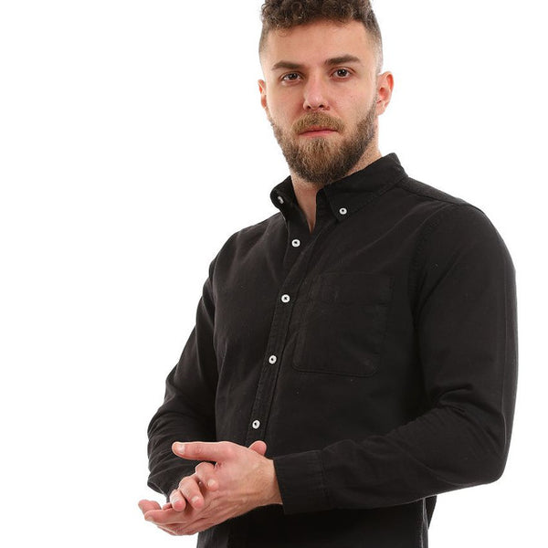 Long Sleeves Solid Button Down Shirt - Black