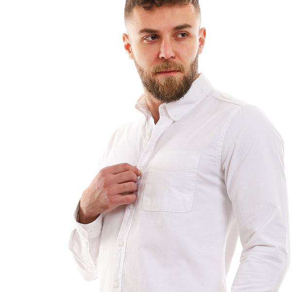 قميص سادة بأكمام طويلة - أبيض