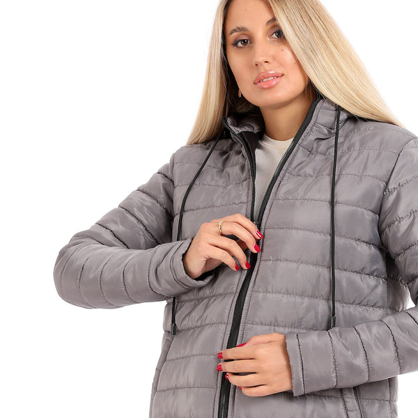 Comfy Solid Front Zipper Jacket - Grey