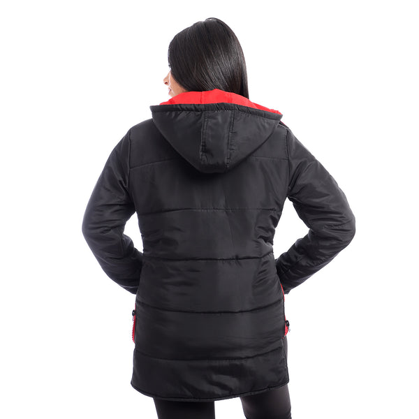 Adjustable Hoodie Double Face Jacket - Red & Black
