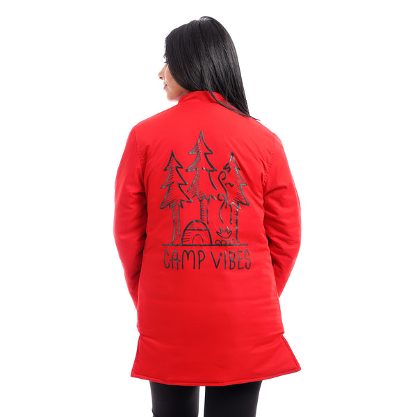 Adjustable Hoodie Double Face Jacket - Red & Black