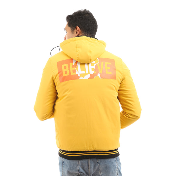Double Face Back Printed Puffer Jacket - Black & Yellow