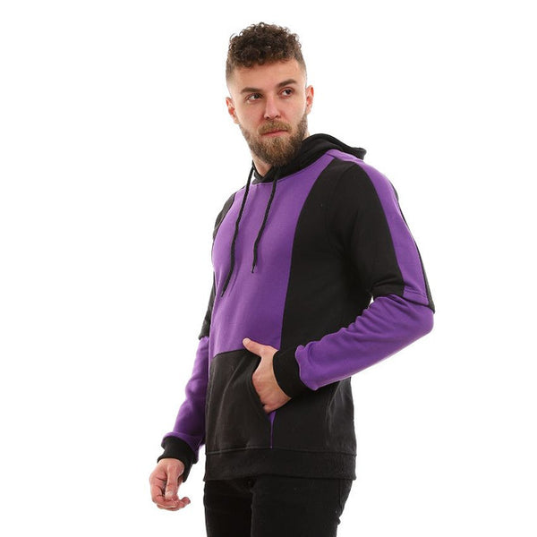 Comfy Bi-Tone Fleece Hoodie - Black & Purple