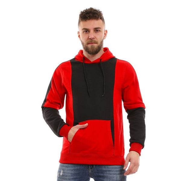 Comfy Bi-Tone Fleece Hoodie - Black & Red