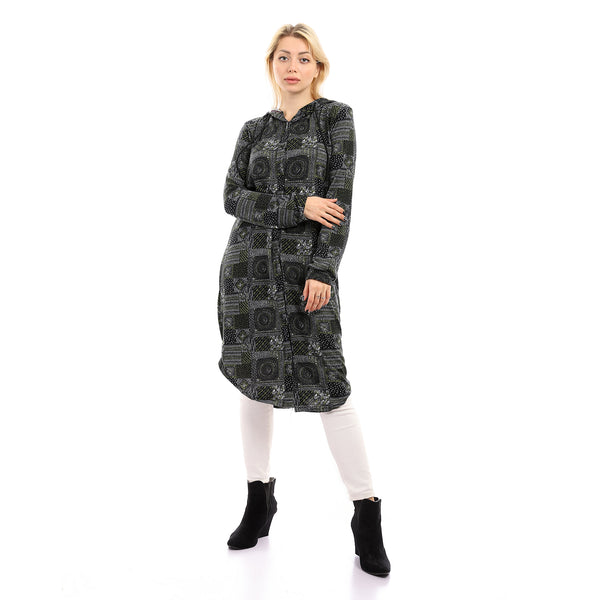 Long Sleeves With Cuff Buttoned Long Shirt - Black & Lime