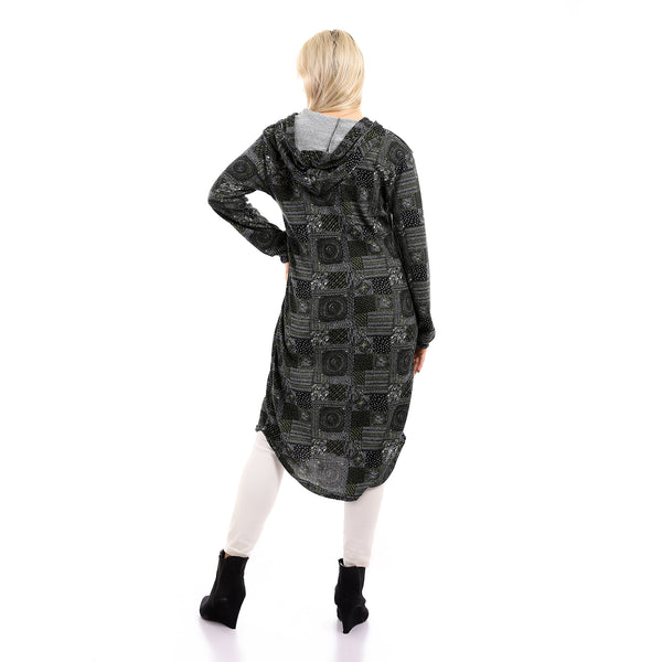 Long Sleeves With Cuff Buttoned Long Shirt - Black & Lime