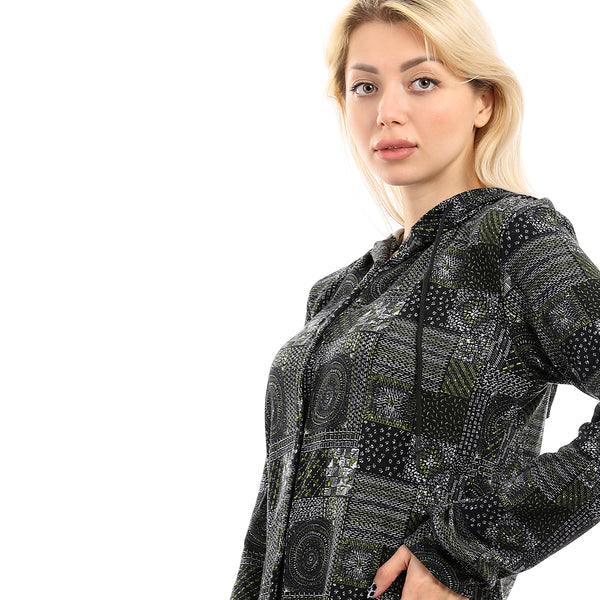 Long Sleeves With Cuff Buttoned Long Shirt - Black & Lime