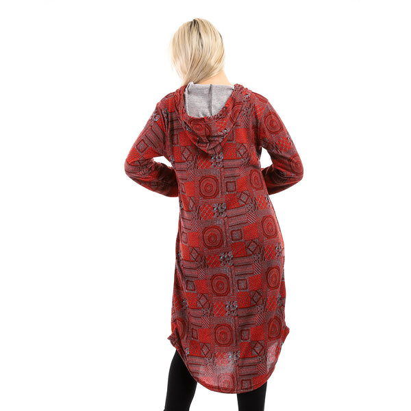 Long Sleeves With Cuff Buttoned Long Shirt - Hot Orange & Brown