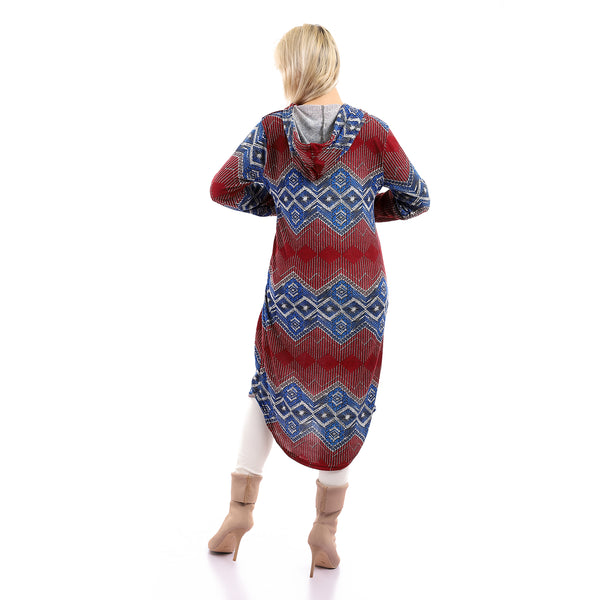 Long Sleeves With Cuff Buttoned Long Shirt - Blue & Burgundy