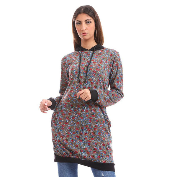 Floral Long Sleeve Hoodie Dress - Goldenrod