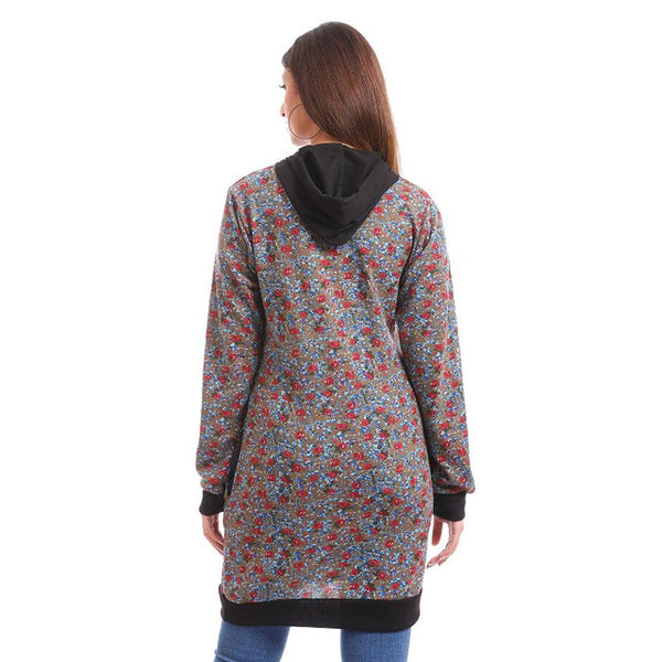 Floral Long Sleeve Hoodie Dress - Goldenrod
