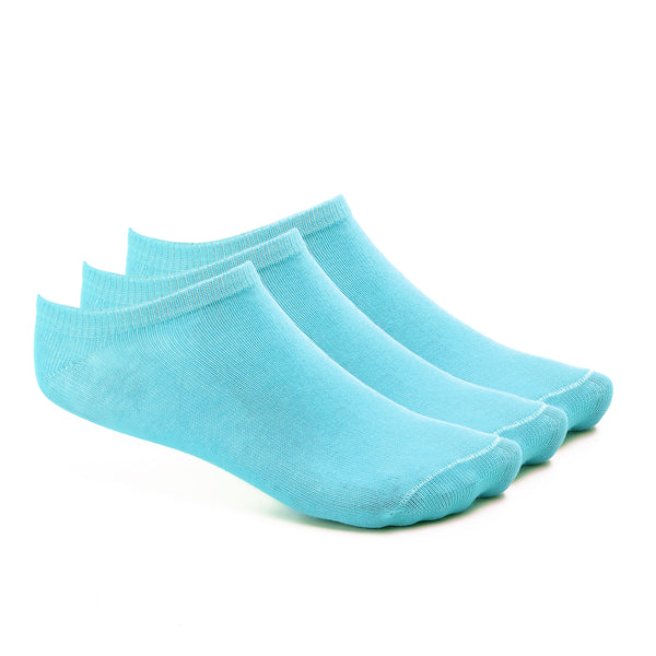 Set Of 3 Cotton Slim Trim Ankle Socks - Turquoise