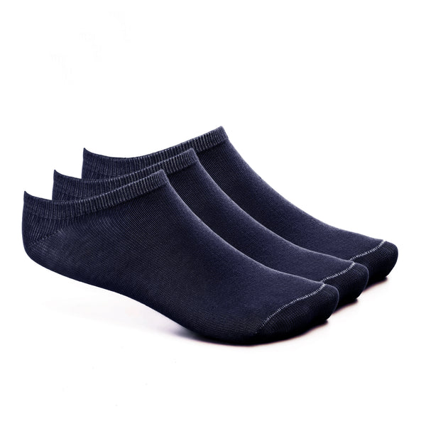 Set Of 3 Cotton Slim Trim Ankle Socks - Navy Blue