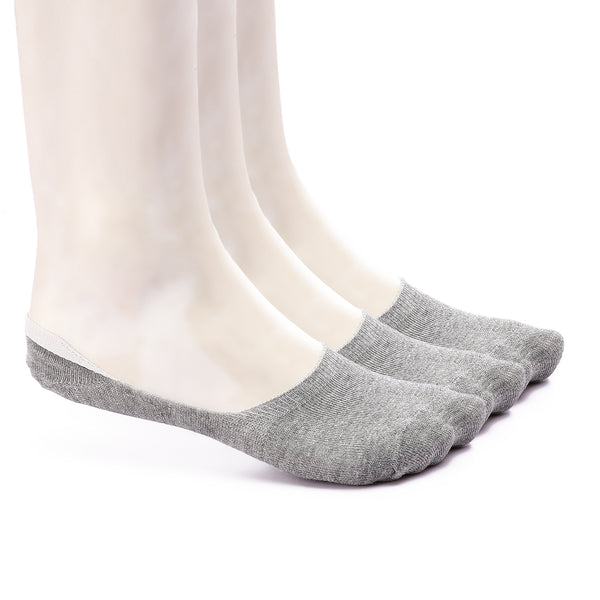 Set Of 3 Solid Invisible Anti Slip Socks - Heather Dark Grey