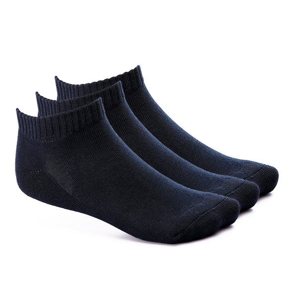 Set Of 3 Cotton Ankle Socks - Black
