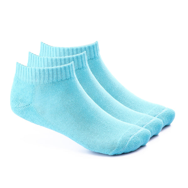 Set Of 3 Cotton Ankle Socks - Turquoise