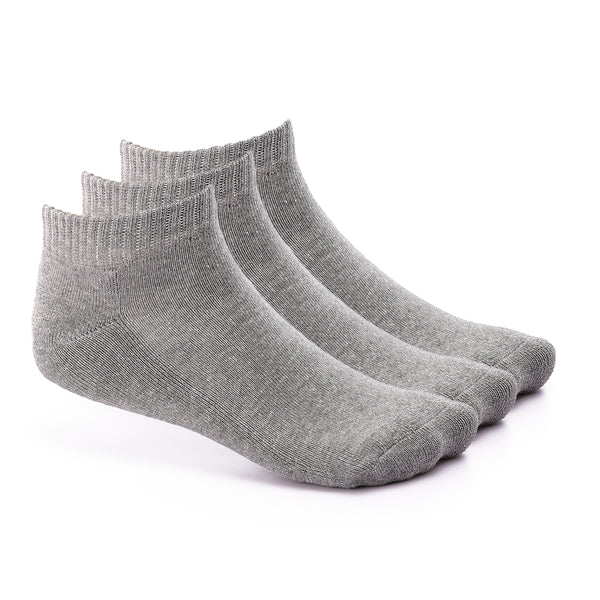 Set Of 3 Cotton Ankle Socks - Heather Dark Grey