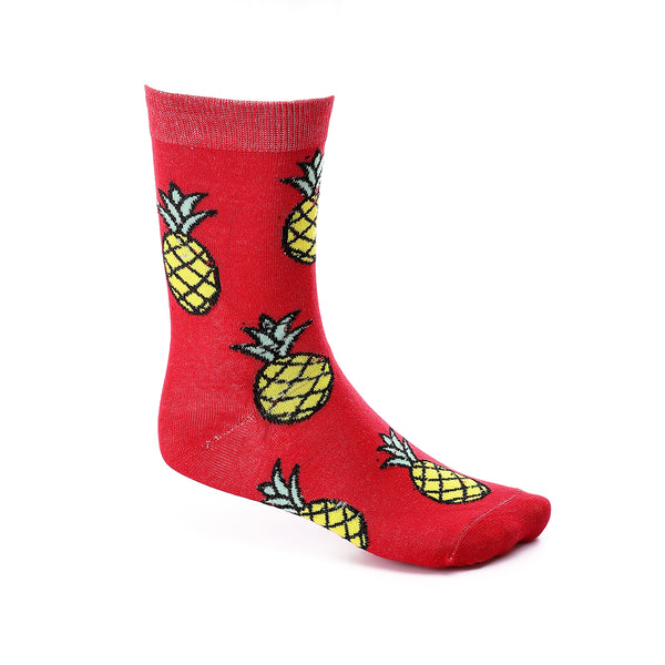 Pineapple Mid-Calf Cotton Socks - Red