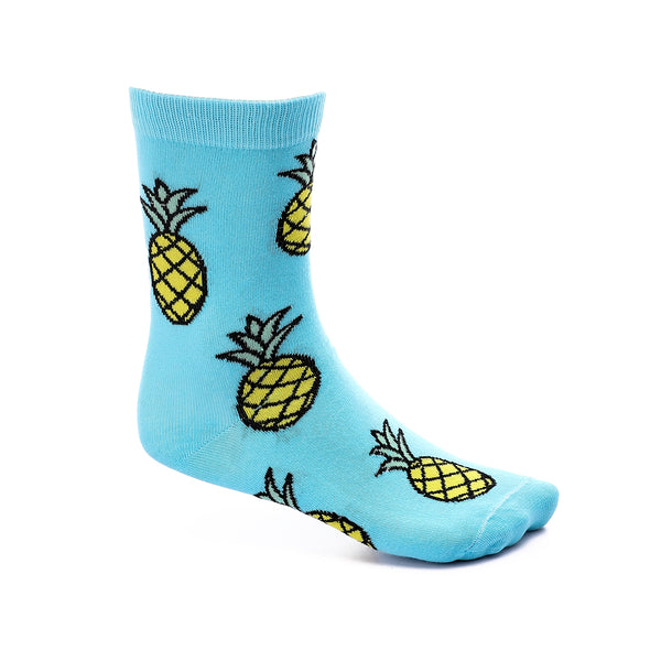 Pineapple Mid-Calf Cotton Socks - Turquoise