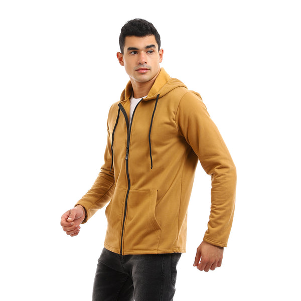 Fleece Hooded Neck Zipped Sweatshirt - Goldenrod