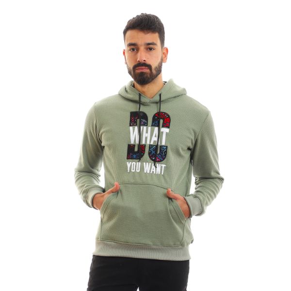 Embroidered "Do What You Want" Inner Fleece Hoodie - Light Green